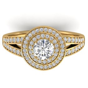 1.15 ctw Certified VS/SI Diamond Art Deco Halo Ring 14k Yellow Gold