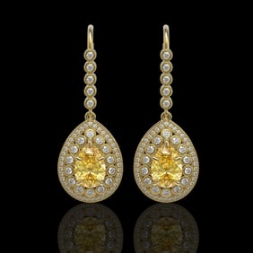 8.15 ctw Canary Citrine & Diamond Victorian Earrings 14K Yellow Gold