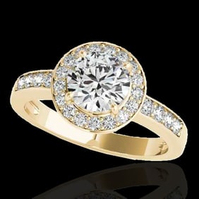 1.4 ctw Certified Diamond Solitaire Halo Ring 10k Yellow Gold