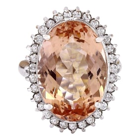 Natural Morganite Diamond Ring In 14K