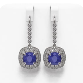 12.9 ctw Certified Sapphire & Diamond Victorian Earrings 14K White Gold