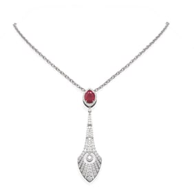 4.77 ctw Ruby & Diamond Necklace 18K White Gold