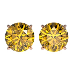 2.50 ctw Certified Intense Yellow Diamond Stud Earrings 10k Rose Gold