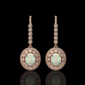 7.81 ctw Certified Opal & Diamond Victorian Earrings 14K Rose Gold