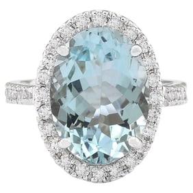 Aquamarine Diamond Ring In 14K White