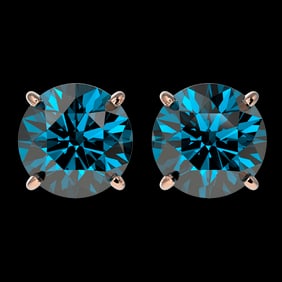 3.15 ctw Certified Intense Blue Diamond Stud Earrings 10k Rose Gold