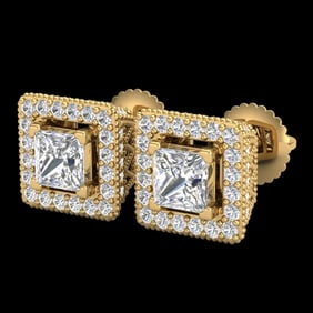 2.25 ctw Princess VS/SI Diamond Micro Pave Stud Earrings 18k Yellow Gold