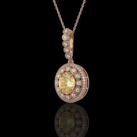 3.87 ctw Canary Citrine & Diamond Victorian Necklace 14K Rose Gold