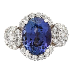 Natural Tanzanite Diamond Ring In 14K