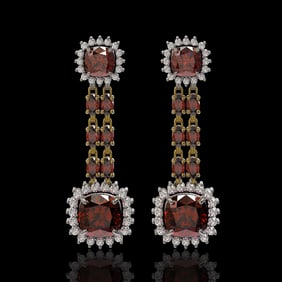 18.92 ctw Garnet & Diamond Earrings 14K Yellow Gold