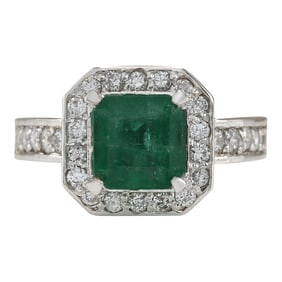 Emerald Diamond Ring 14K White Gold