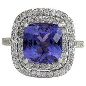 Natural Tanzanite Diamond Ring In 14K