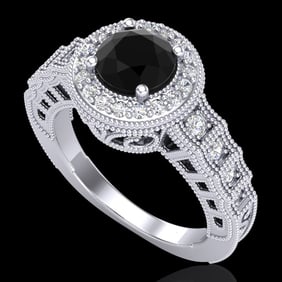 1.53 ctw Fancy Black Diamond Engagment Art Deco Ring 18k White Gold