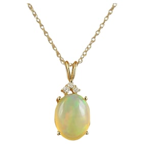 Opal Diamond Necklace 14K Yellow Gold