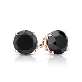 Natural 1.50 CTW Black Diamond Stud Earrings 14K Rose Gold