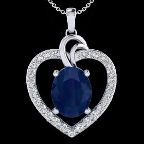 4 ctw Sapphire & VS/SI Diamond Designer Heart Necklace 14k White Gold