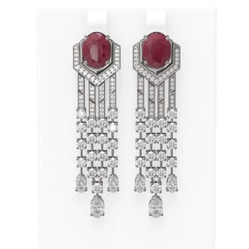 13.73 ctw Ruby & Diamond Earrings 18K White Gold