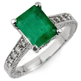 2.75 ctw Emerald & Diamond Antique Ring 18k White Gold