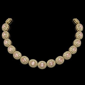 93.04 ctw Morganite & Diamond Victorian Necklace 14K Yellow Gold