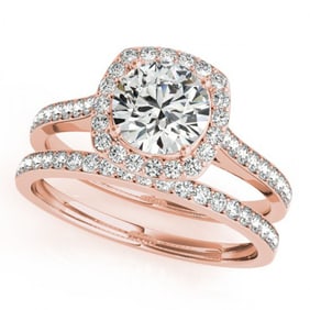 1.12 ctw Certified VS/SI Diamond 2pc Wedding Set Halo 14k Rose Gold