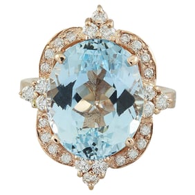 Aquamarine Diamond Ring 14K Rose Gold