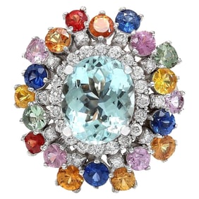Exquisite Natural Aquamarine, Sapphire, and Diamond