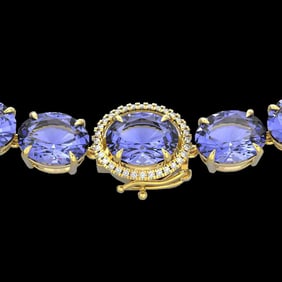 170 ctw Tanzanite & Diamond Micro Eternity Necklace 14k Yellow Gold