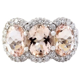 Morganite Diamond Ring 14K White Gold
