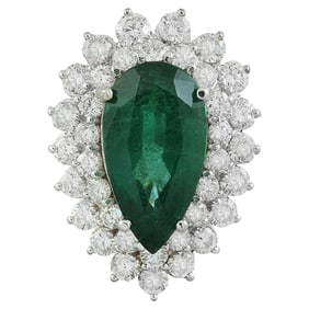 Emerald Diamond Ring 14K White Gold