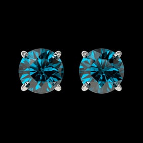 1 ctw Certified Intense Blue Diamond Stud Earrings 10k White Gold