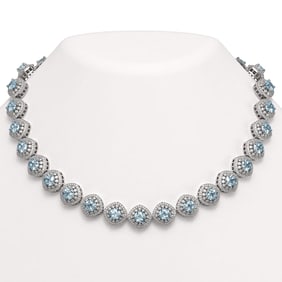72.27 ctw Aquamarine & Diamond Victorian Necklace 14K White Gold