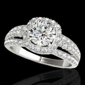 2.25 ctw Certified Diamond Solitaire Halo Ring 10k White Gold