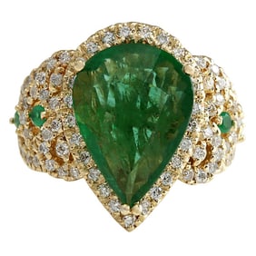 Emerald Diamond Ring 14K Yellow Gold