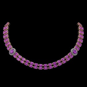 31.28 ctw Amethyst & Diamond Necklace 14K Rose Gold