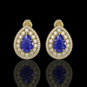 9.74 ctw Certified Sapphire & Diamond Victorian Earrings 14K Yellow Gold