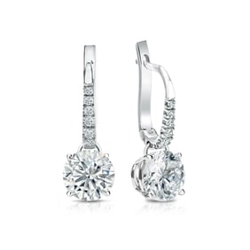 Natural 1.50 CTW Diamond Dangle Earrings 14K White Gold