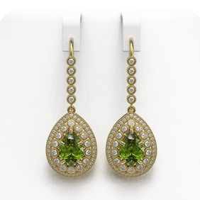 9.95 ctw Tourmaline & Diamond Victorian Earrings 14K Yellow Gold