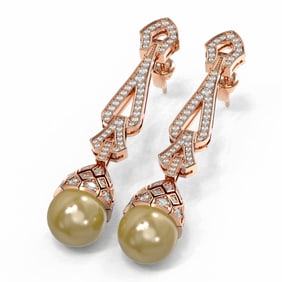 3 ctw Diamond & Pearl Earrings 18K Rose Gold
