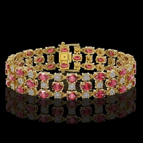 15.64 ctw Tourmaline & Diamond Row Bracelet 10K Yellow Gold