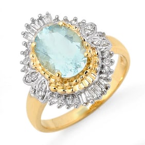 2.48 ctw Aquamarine & Diamond Ring 14k Yellow Gold