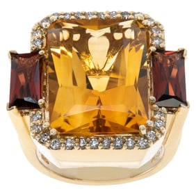 Citrine, garnet and Diamond 14K Yellow