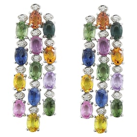 Natural Sapphire Diamond Earrings in 14K