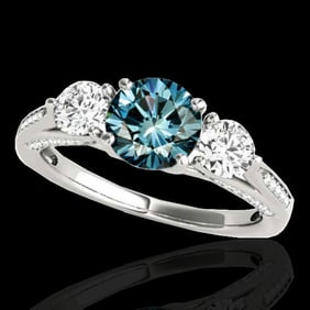 1.75 ctw SI Certified Fancy Blue Diamond 3 Stone Ring 10k White Gold