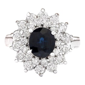 Sapphire Diamond Ring 14K White Gold