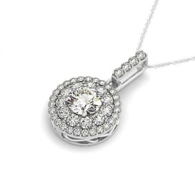 2.1 ctw Certified VS/SI Diamond Solitaire Halo Necklace 14k White Gold