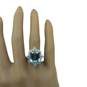 Natural Aquamarine Diamond Ring In 18K
