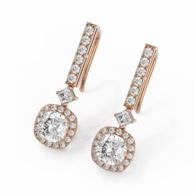 3 ctw Cushion Cut Diamond Designer Earrings 18K Rose Gold