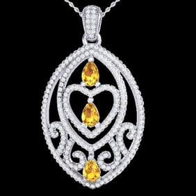 3.50 ctw Yellow Sapphire & Micro Diamond Heart Necklace 18k White Gold