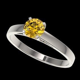 0.77 ctw Certified Intense Yellow Diamond Engagment Ring 10k White Gold