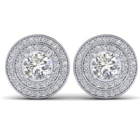 1.45 ctw VS/SI Diamond Art Deco Halo Stud Earrings 14k White Gold